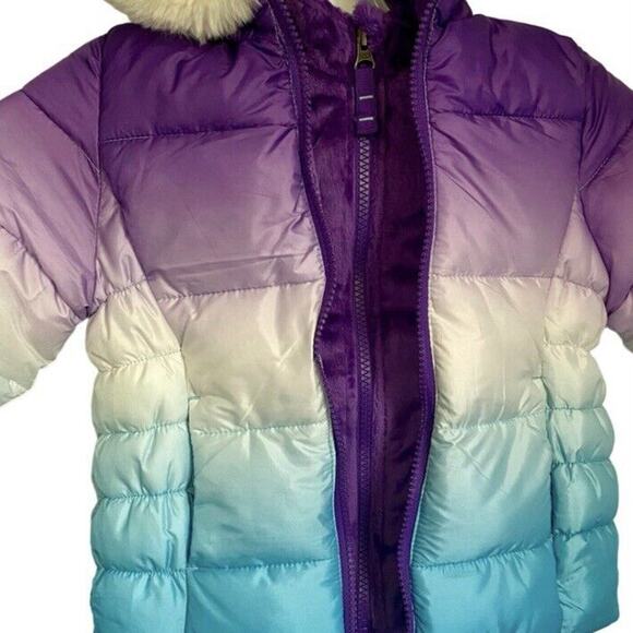 Snozu Puffer Jacket Fleece Lined Ombré Purple Turquoise White Toddler Girl's 2T - Picture 8 of 13